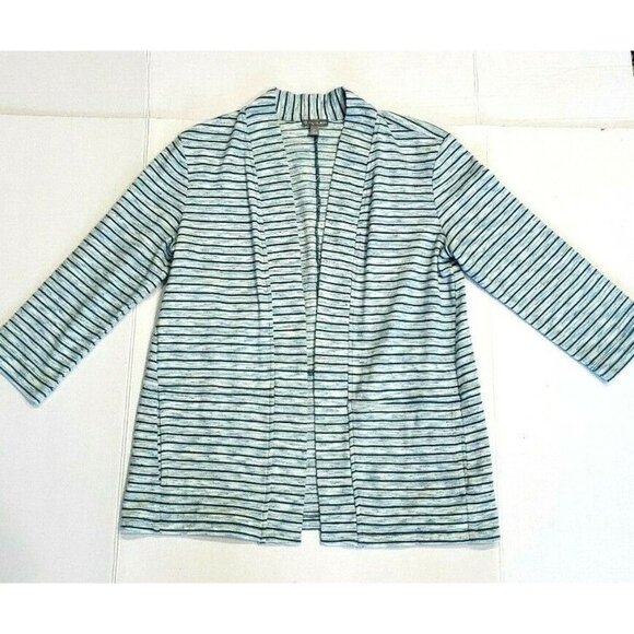 Talbots Tops - T By Talbots Women's Petite Teal White Striped Open Long-sleeve Top Active Shirt